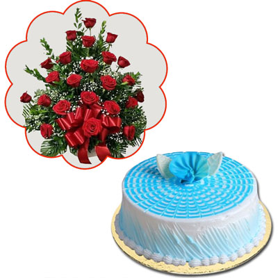 "Pineapple cake - 1kg, Flower arrangement with 24 Red roses - Click here to View more details about this Product